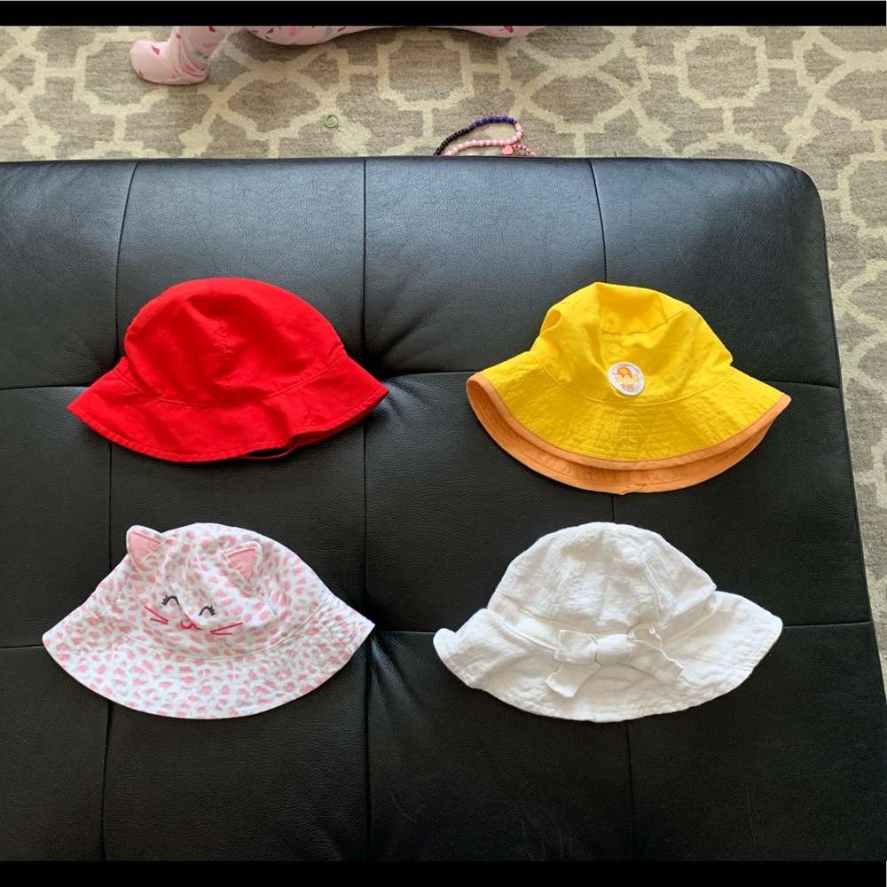 4 bucket hats, used, size 6-18 months